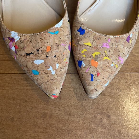 Neiman Marcus cork paint splatter nude kitten heel - Picture 2 of 8